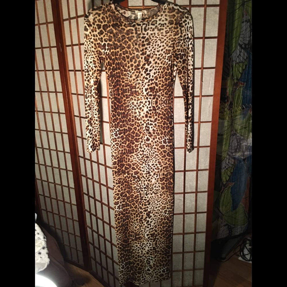 Cheetah Print Mesh below the knee Dress S/M